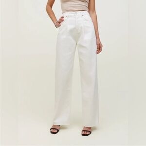 Reformation Pleated Reworked High Rise Wide Leg Jean In Vintage White Sz 30